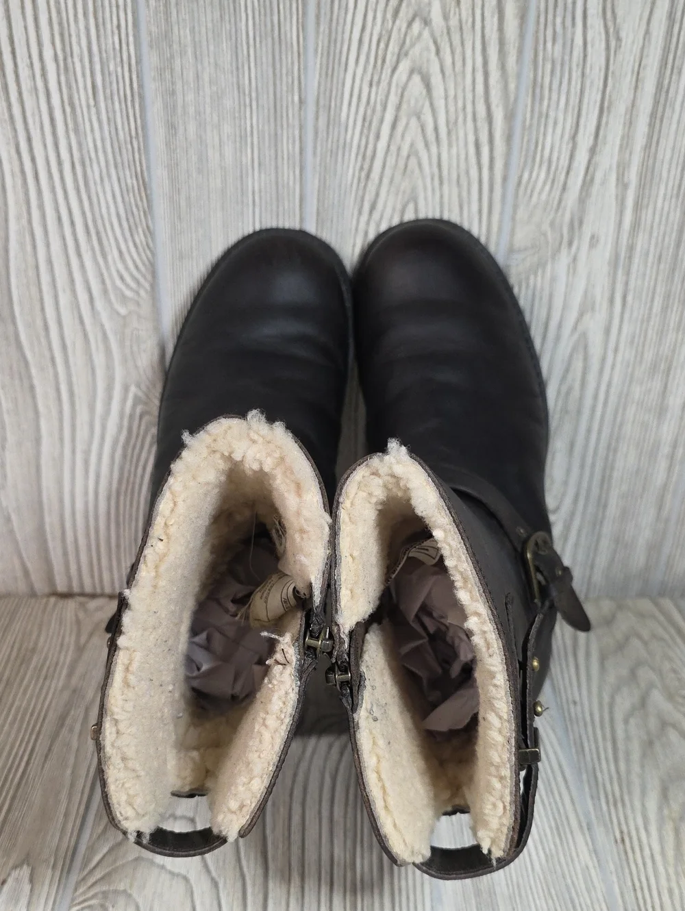 UGG Grandle Dark Brown Leather Boots With Shearling Lining Womens Size 7